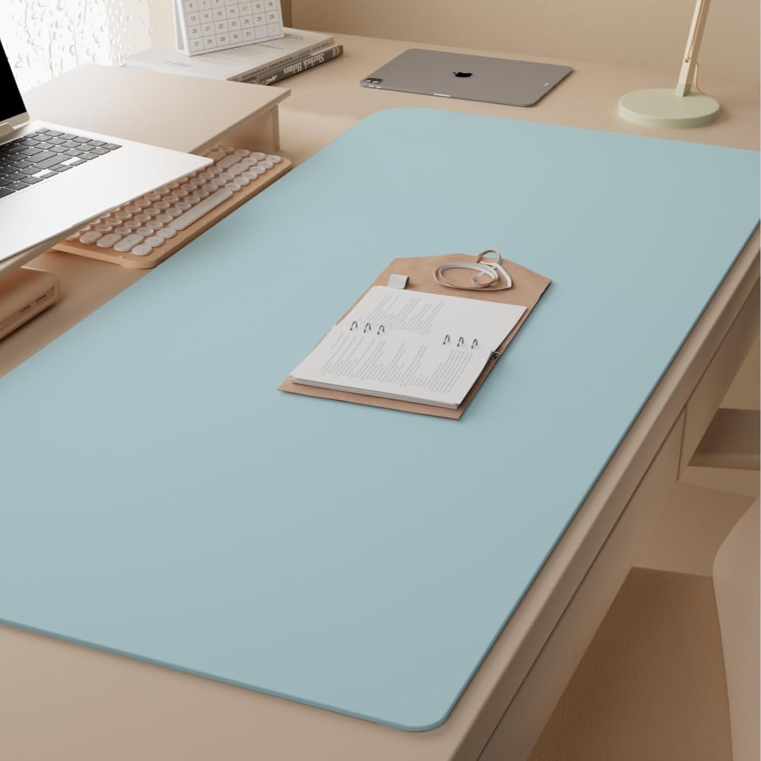 WOHAO Reusable Writing Surface Desk Pad, PU with Silicone Coating, Multi-Color Non-Slip Mouse Pad, Wipeable Table Protector for Office/Home/Kitchens (Blue, 60x120cm)