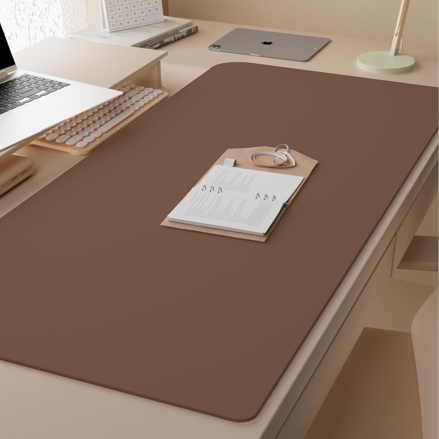 WOHAO Reusable Writing Surface Desk Pad, PU with Silicone Coating, Multi-Color Non-Slip Mouse Pad, Wipeable Table Protector for Office/Home/Kitchens (Caramel, 40x100cm)