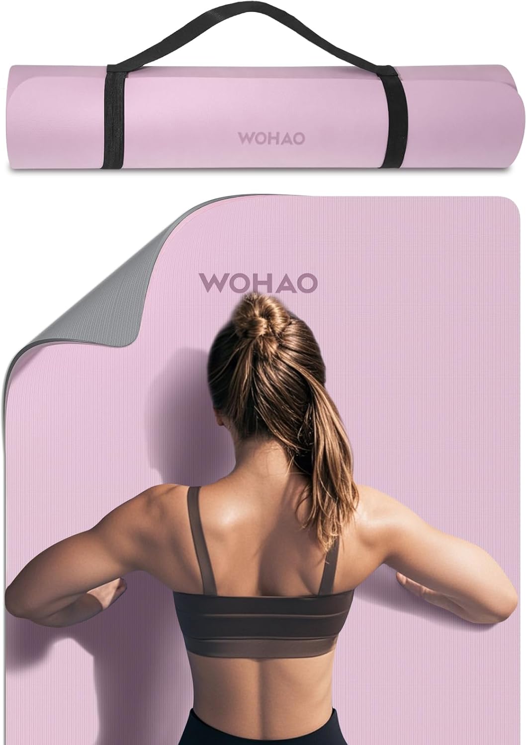 WOHAO Extra Thick 8mm Yoga Mat, 72"x28" Two-Sided Non-Slip Exercise Mat, Non-Toxic & Odorless with Carrying Strap for Yoga, Pilates, Home Gym