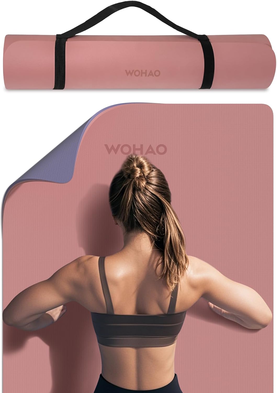 WOHAO Extra Thick 8mm Yoga Mat, 72"x28" Two-Sided Non-Slip Exercise Mat, Non-Toxic & Odorless with Carrying Strap for Yoga, Pilates, Home Gym