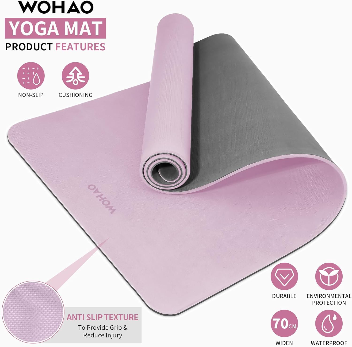 WOHAO Extra Thick 8mm Yoga Mat, 72