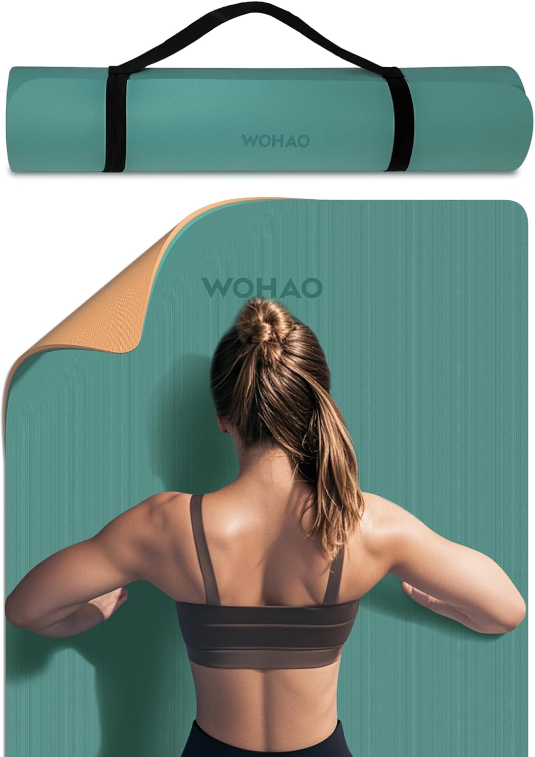 WOHAO Extra Thick 8mm Yoga Mat, 72"x28" Two-Sided Non-Slip Exercise Mat, Non-Toxic & Odorless with Carrying Strap for Yoga, Pilates, Home Gym