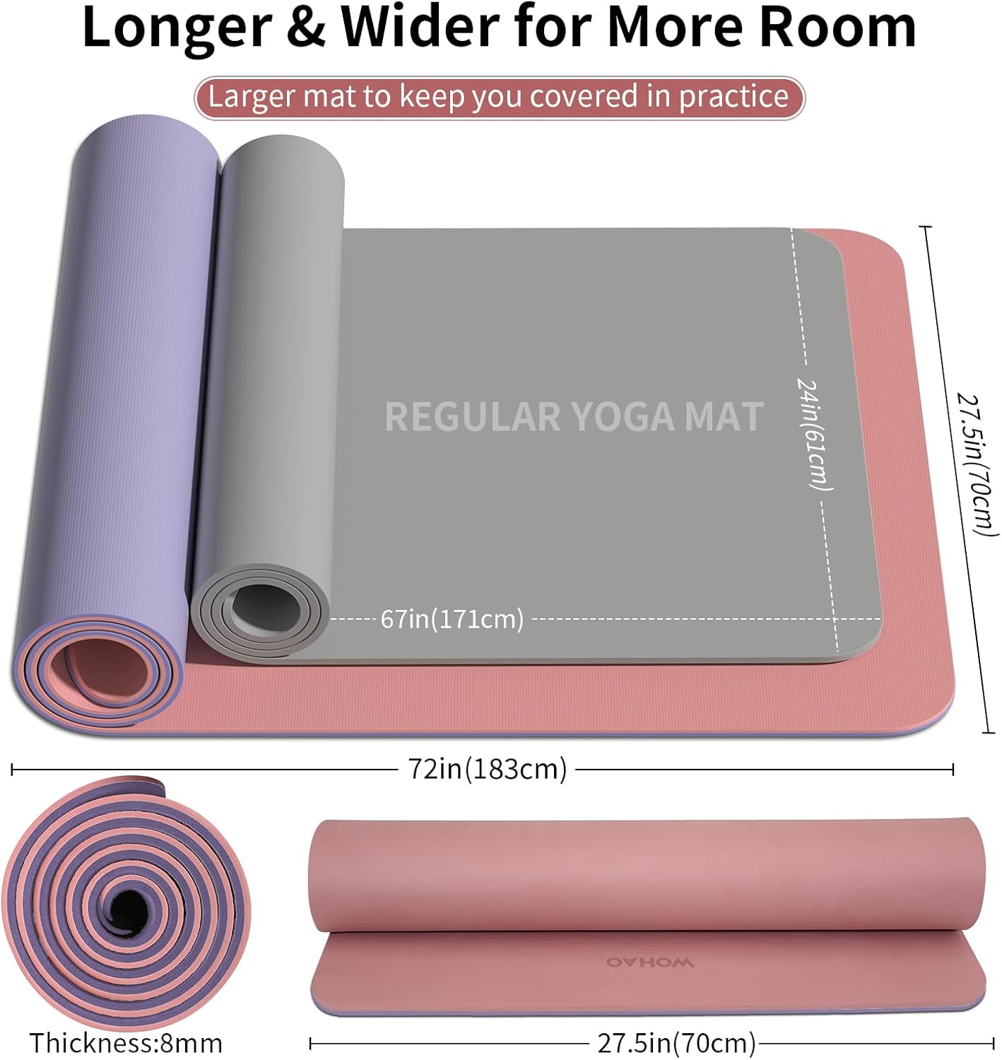WOHAO Extra Thick 8mm Yoga Mat, 72