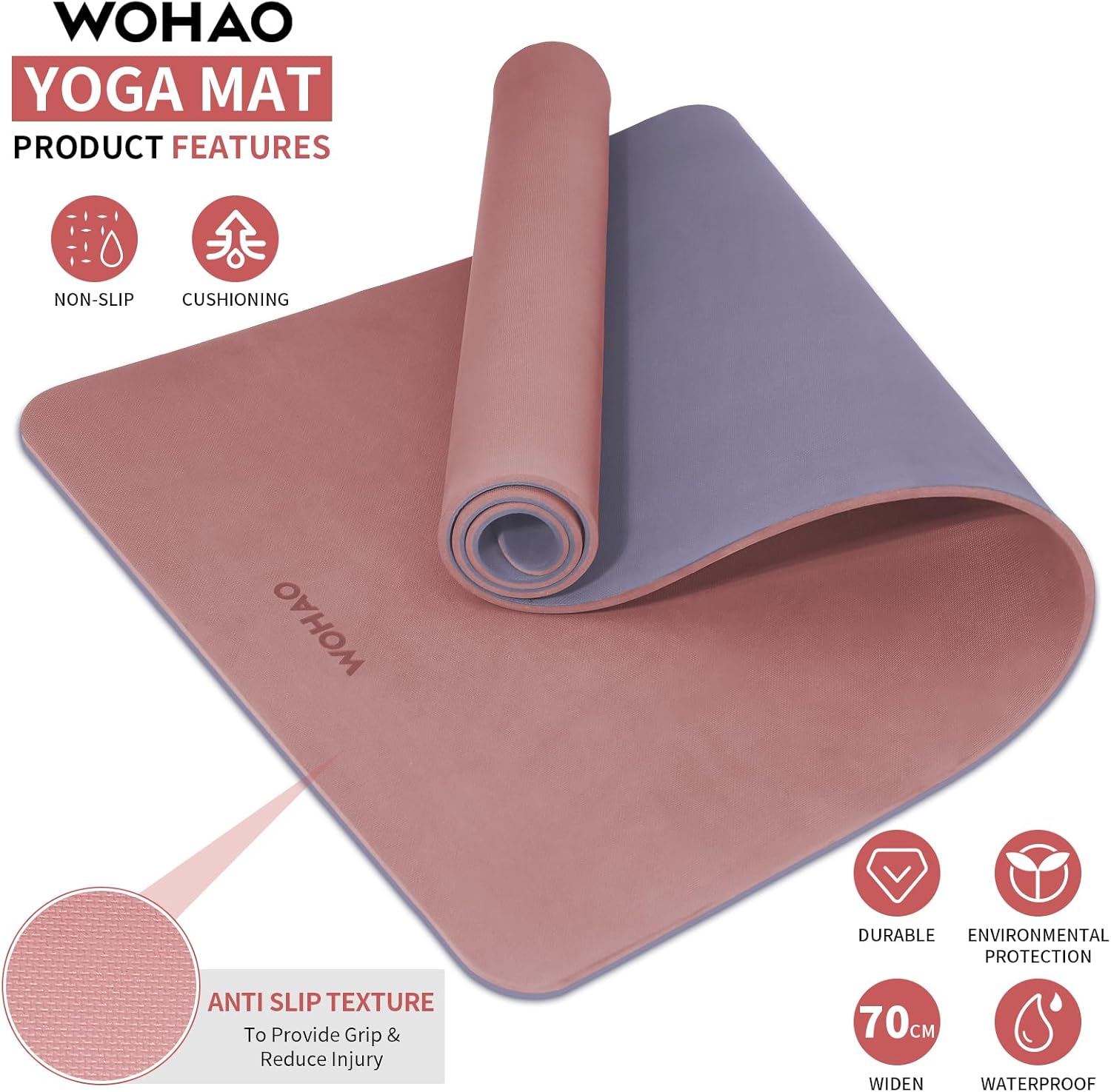 WOHAO Extra Thick 8mm Yoga Mat, 72