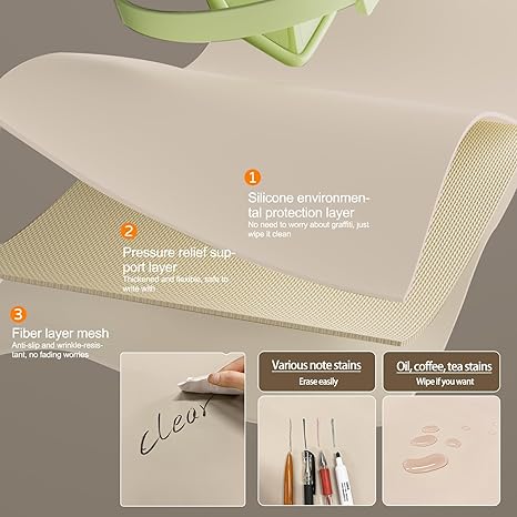 WOHAO Reusable Writing Surface Desk Pad, PU with Silicone Coating, Multi-Color Non-Slip Mouse Pad, Wipeable Table Protector for Office/Home/Kitchens (Khaki, 40x100cm)