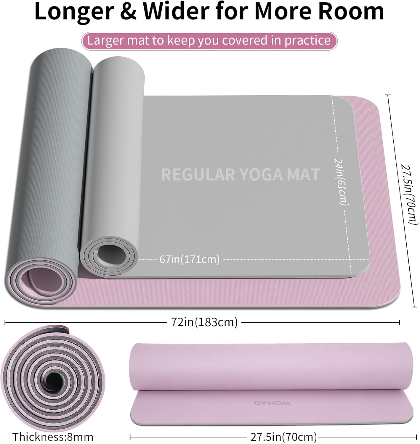 WOHAO Extra Thick 8mm Yoga Mat, 72