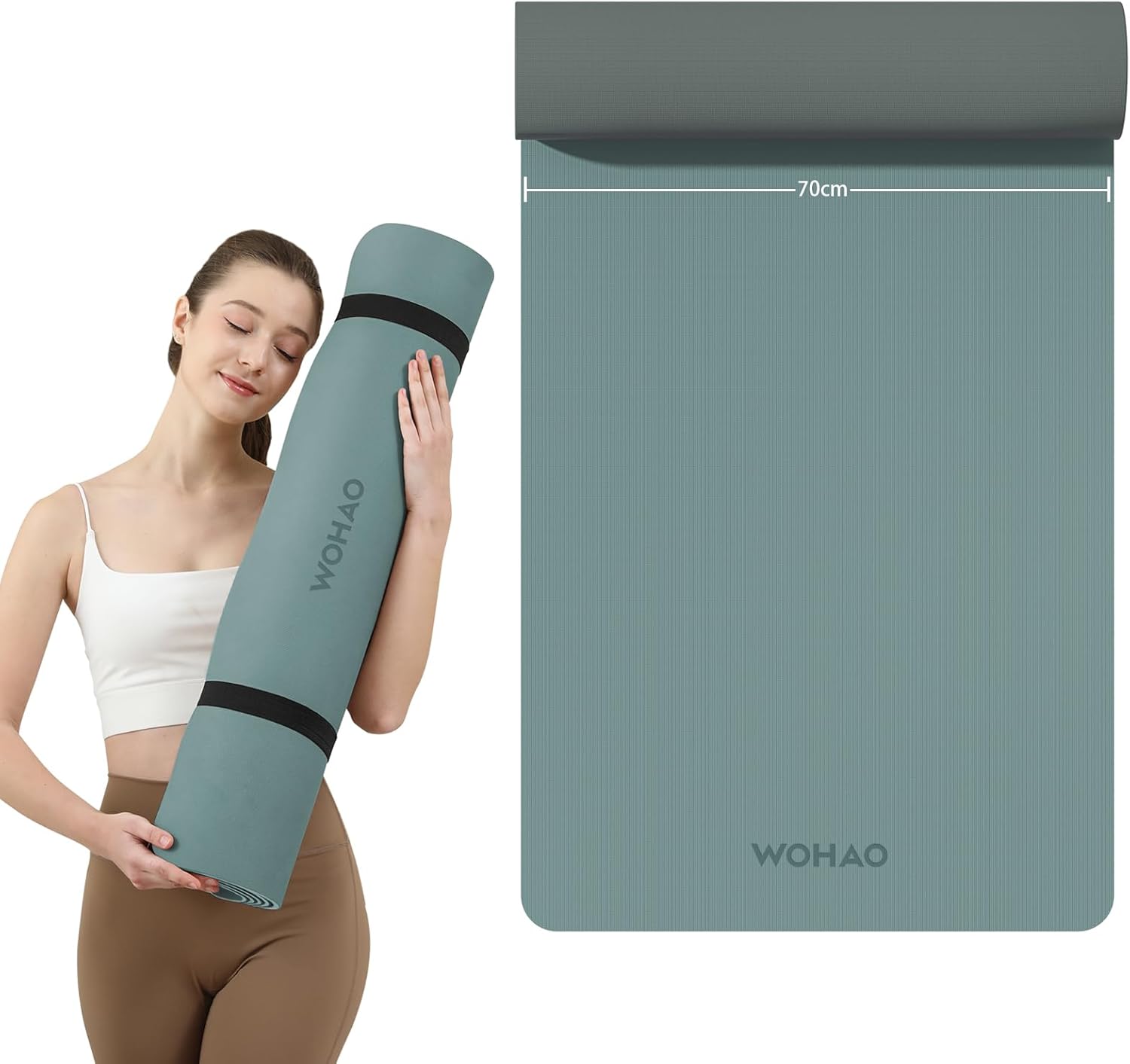 WOHAO Extra Thick 8mm Yoga Mat, 72"x28" Two-Sided Non-Slip Exercise Mat, Non-Toxic & Odorless with Carrying Strap for Yoga, Pilates, Home Gym