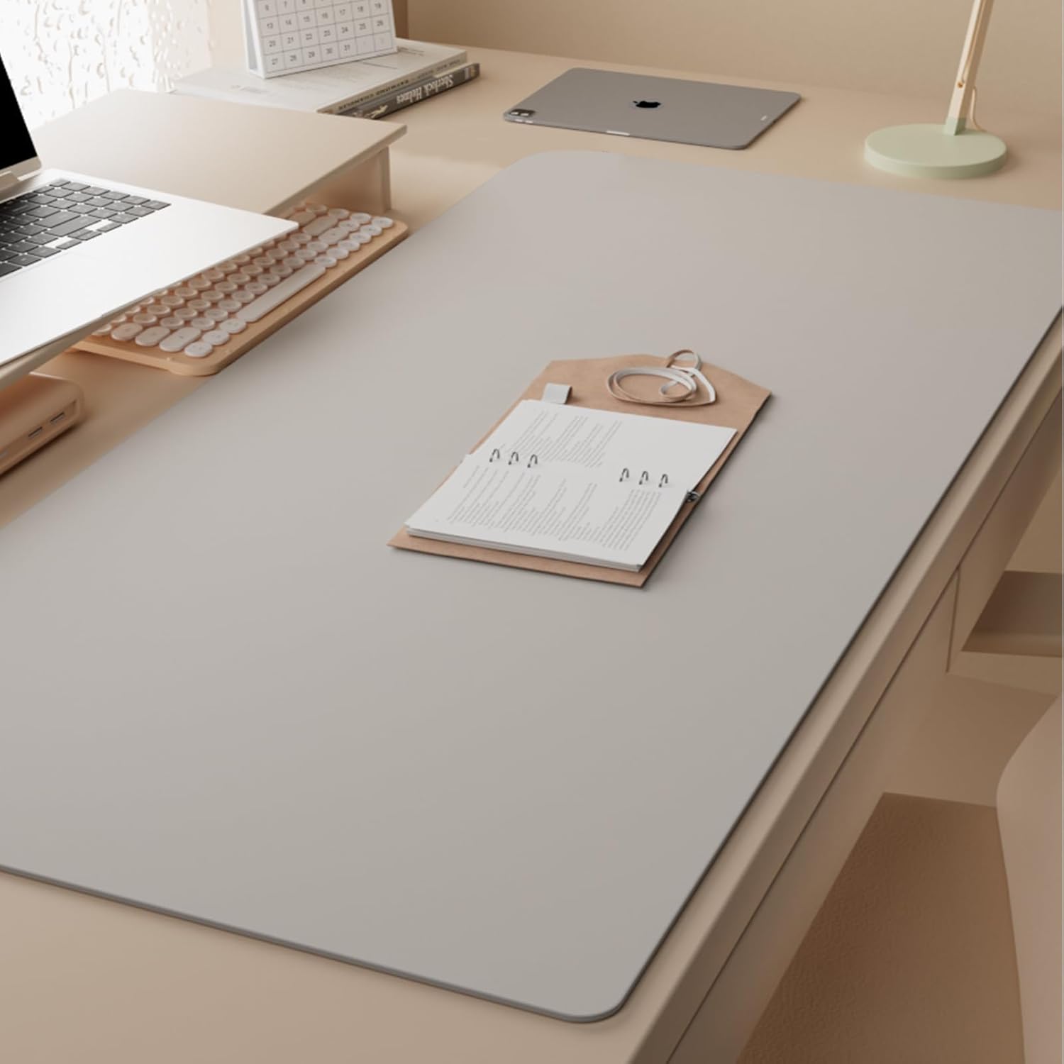 WOHAO Reusable Writing Surface Desk Pad, PU with Silicone Coating, Multi-Color Non-Slip Mouse Pad, Wipeable Table Protector for Office/Home/Kitchens (Gray,60x120cm)