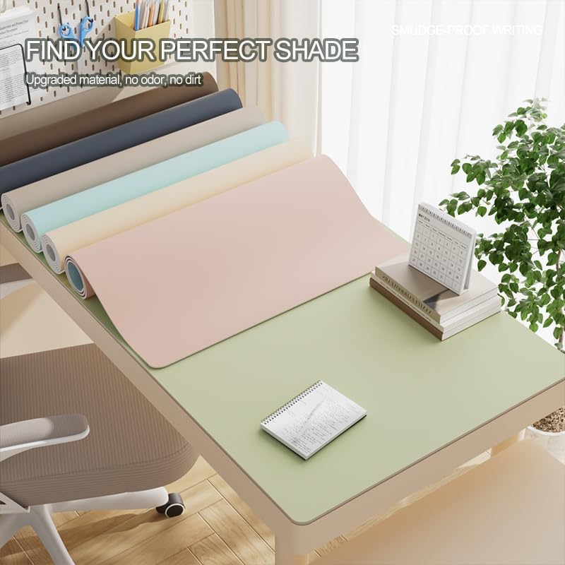WOHAO Reusable Writing Surface Desk Pad, PU with Silicone Coating, Multi-Color Non-Slip Mouse Pad, Wipeable Table Protector for Office/Home/Kitchens (Gray,60x120cm)