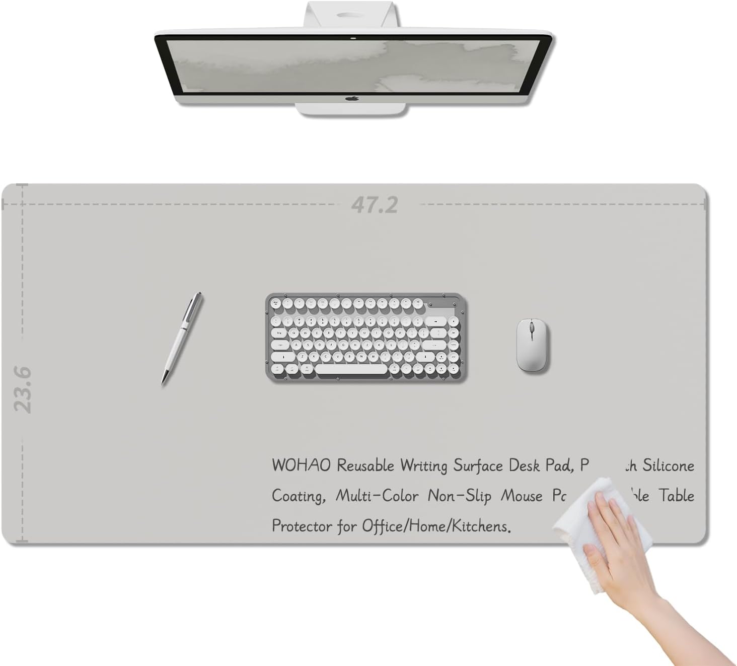 WOHAO Reusable Writing Surface Desk Pad, PU with Silicone Coating, Multi-Color Non-Slip Mouse Pad, Wipeable Table Protector for Office/Home/Kitchens (Gray,60x120cm)