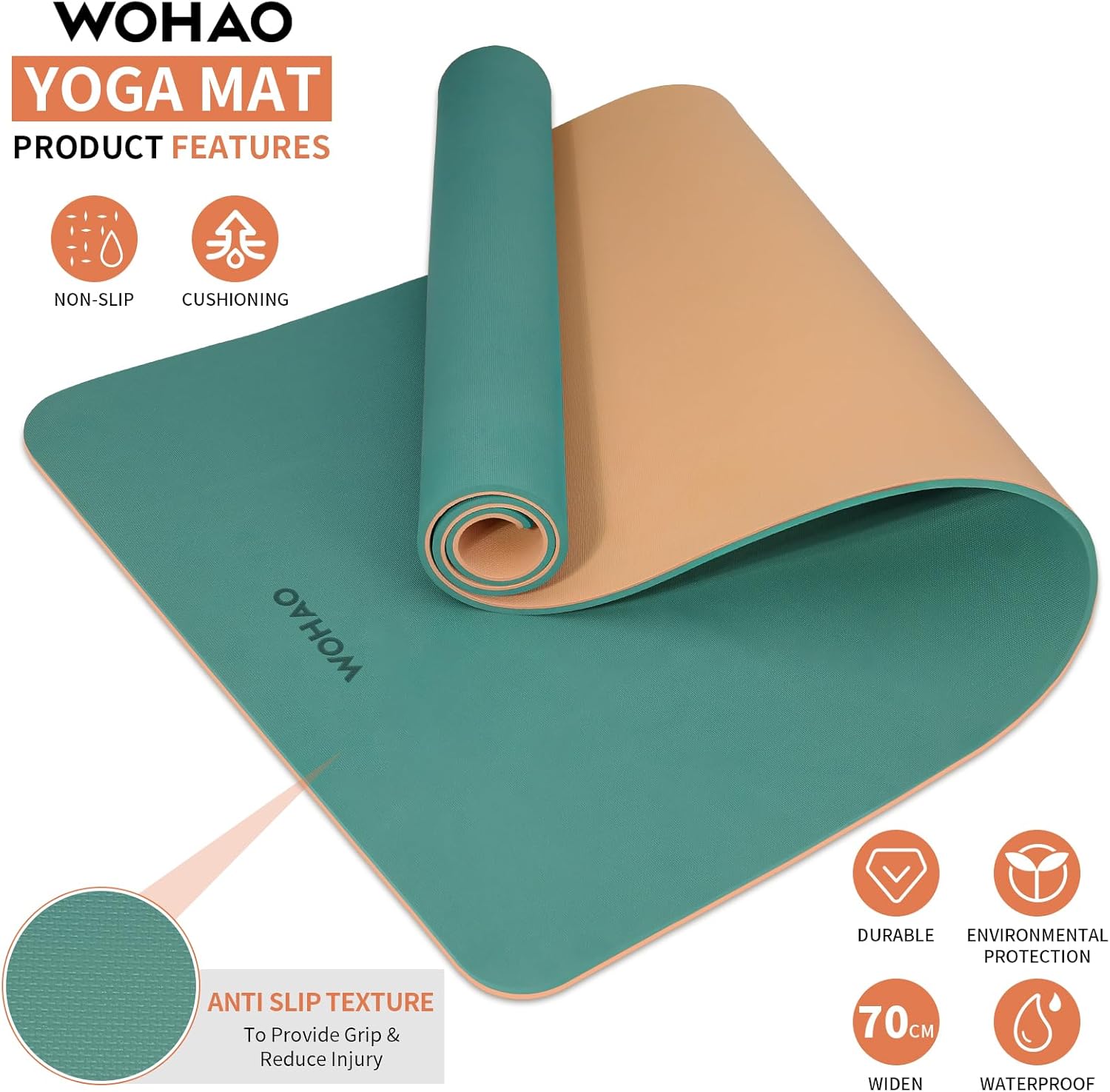 WOHAO Extra Thick 8mm Yoga Mat, 72