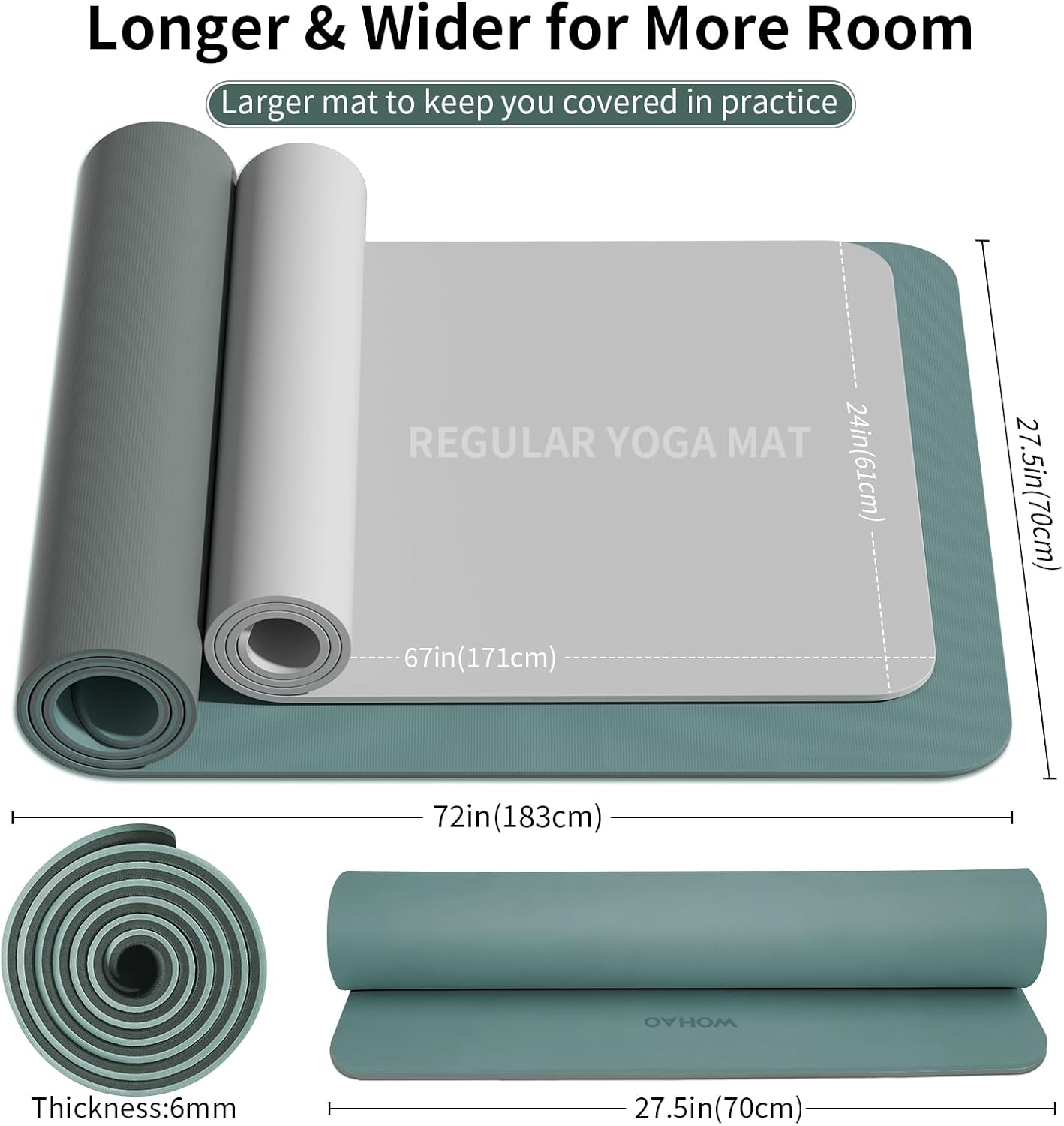 WOHAO Extra Thick 8mm Yoga Mat, 72
