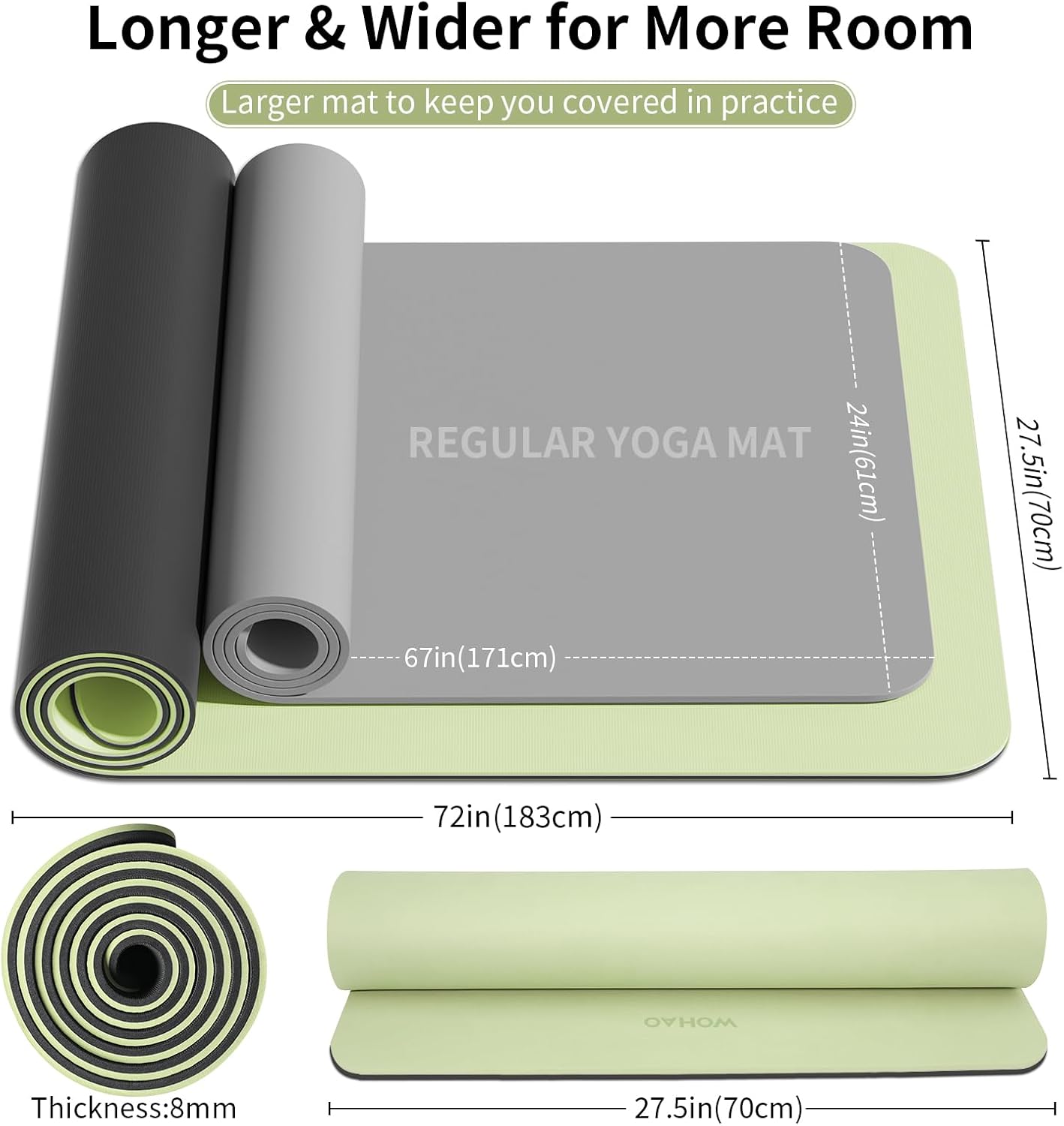 WOHAO Extra Thick 8mm Yoga Mat, 72