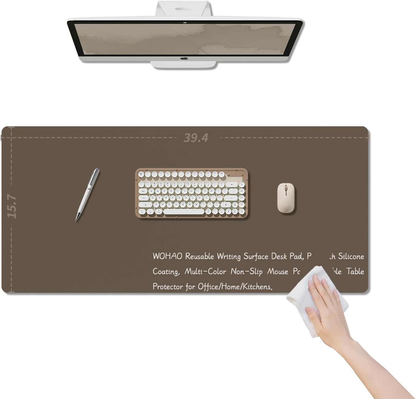 WOHAO Reusable Writing Surface Desk Pad, PU with Silicone Coating, Multi-Color Non-Slip Mouse Pad, Wipeable Table Protector for Office/Home/Kitchens (Caramel, 40x100cm)