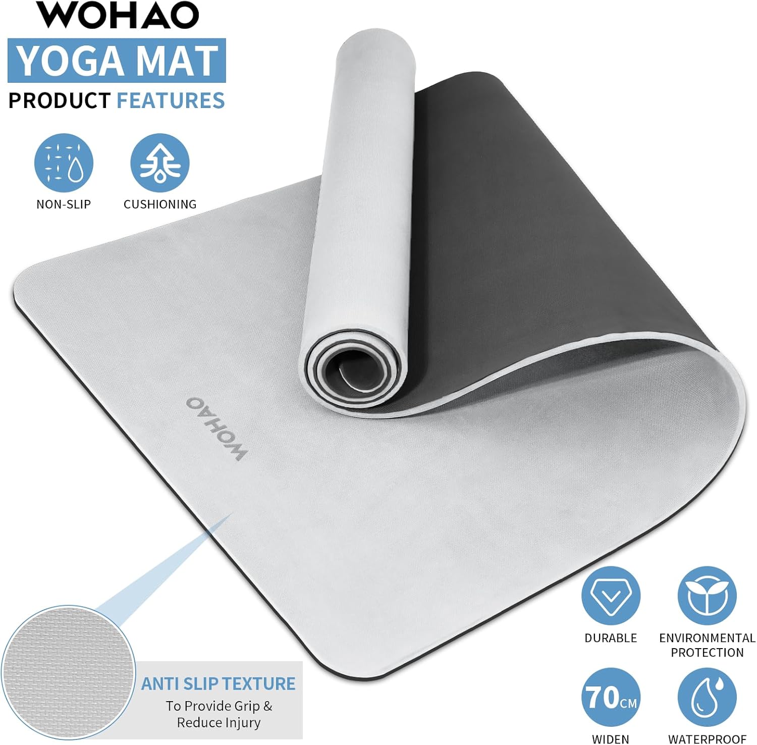 WOHAO Extra Thick 8mm Yoga Mat, 72