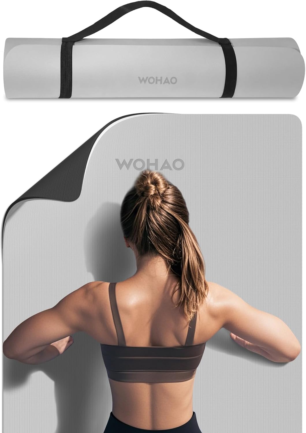 WOHAO Extra Thick 8mm Yoga Mat, 72"x28" Two-Sided Non-Slip Exercise Mat, Non-Toxic & Odorless with Carrying Strap for Yoga, Pilates, Home Gym