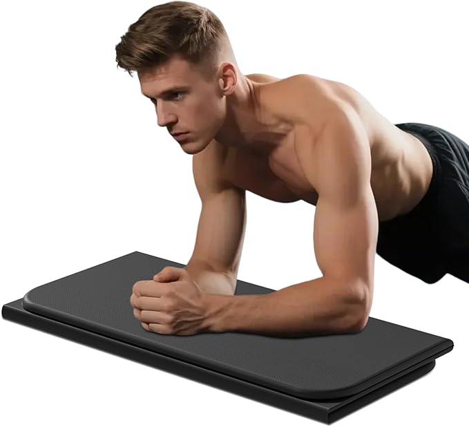 OGOGO Folding Yoga Mat for Men, 1.0" Thick Yoga Kneeling Pad & 13"x24" POE Push Up Mat, Non-Slip Gym Exercise Mat, Portable Foldable Fitness Cushion for Home, Travel, Kids (Black)