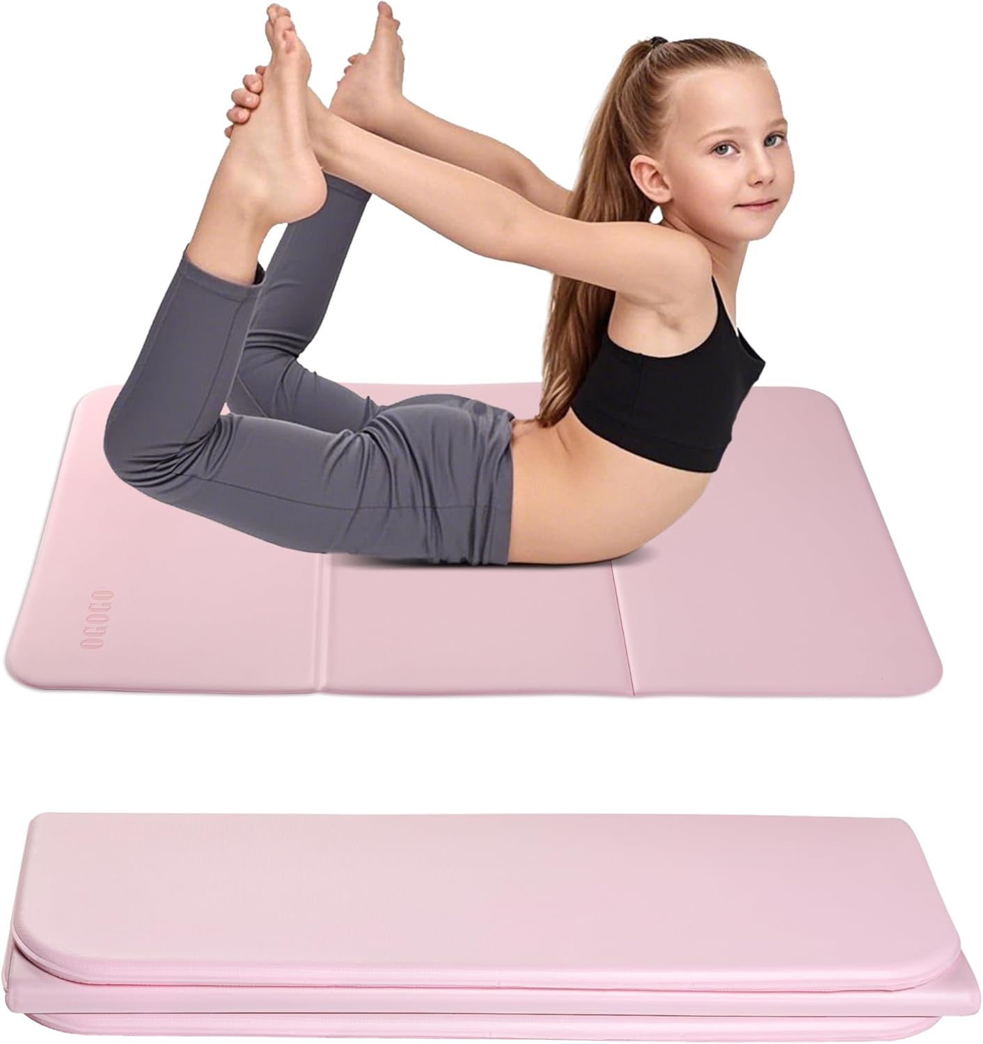 OGOGO Kids Yoga Mat Extra Thick 2/5 Inches,Portable Folding Exercise Mat(41.7"x24.4") for Children, Non-Slip POE Material, Lightweight & Eco-Friendly,Multi-Purpose Mini Yoga Mats for Travel or Child Sports