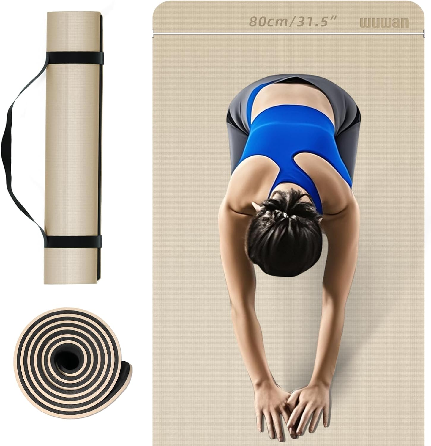 Large Yoga Mat - 80CM Wide Yoga Matt Non-Slip Thick 1/3 Inch Eco-Friendly Exercise Mat with Carrying Strap for Women Yoga, Pilates, Home Workouts (72x32") Milk Coffee