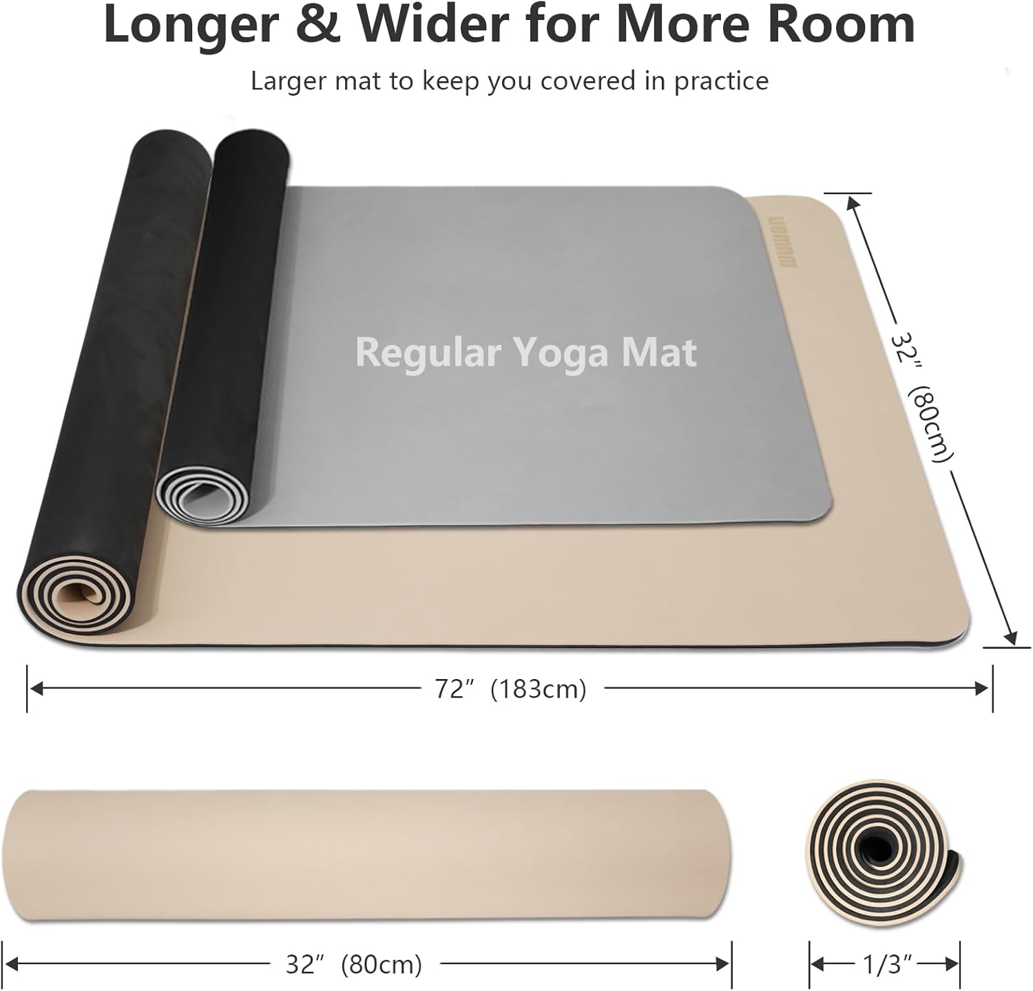Large Yoga Mat - 80CM Wide Yoga Matt Non-Slip Thick 1/3 Inch Eco-Friendly Exercise Mat with Carrying Strap for Women Yoga, Pilates, Home Workouts (72x32
