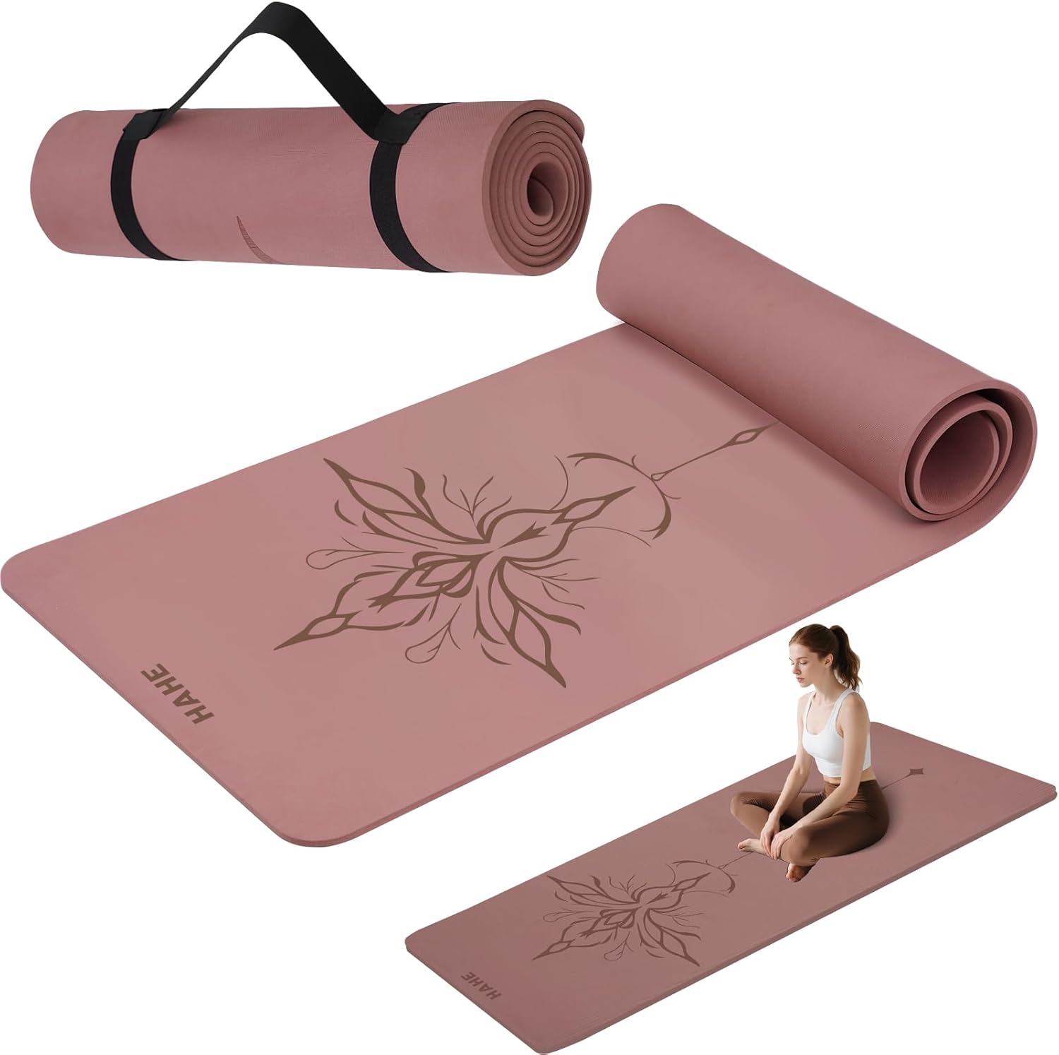 Yoga Mat Thick (8MM,1/3"), Eco-Friendly POE Non Slip Yoga Mat, High Rebound & Shock Absorption, Anti-Tear & Sweat-Resistant for Yoga, Fitness, Home, Workouts, Large Pilates Mats 72"x24" with Carrying Strap